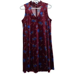 Burgundy wine red burnout velvet dress with built in choker collar size small